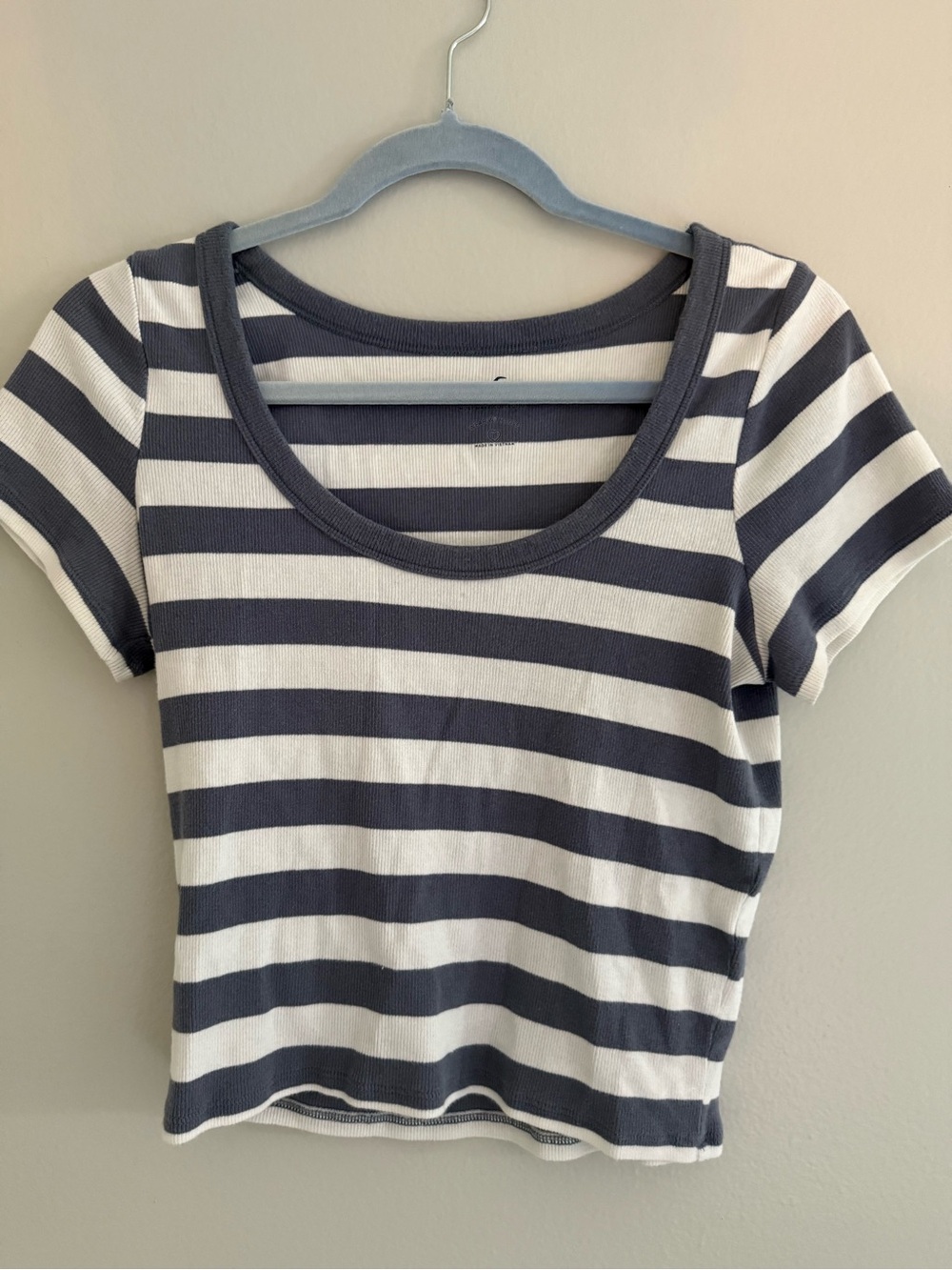Hollister Gray and White Striped Scoop Crop Top